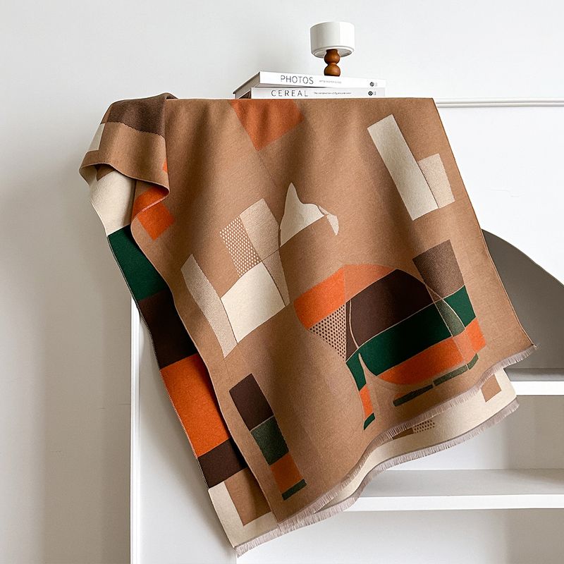 Women's Trendy High-End Elegant Scarf Cashmere High-Value Design Geometric Print Shawl_voghion.com