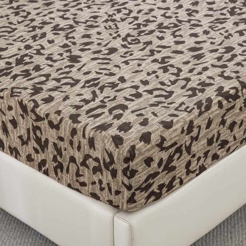 Brown Leopard Print Polyester Skin Friendly Bed Fitted Sheet Mattress Protector Fitted Sheet_voghion.com