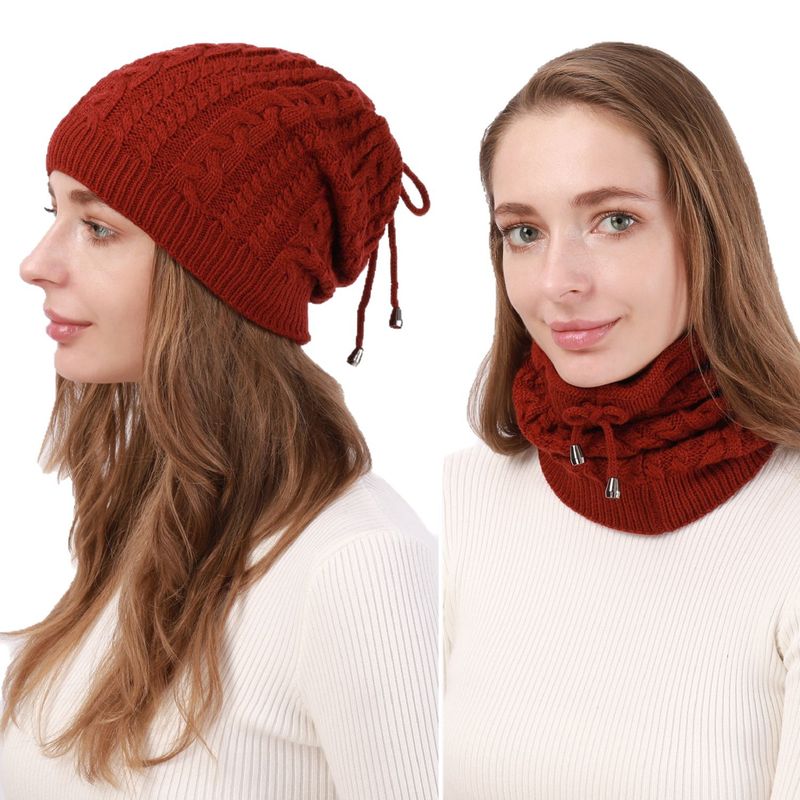 Autumn And Winter Warm Neck Warmer Drawstring Double-Wear Knitted Pullover Women's Hat Ponytail Deer Fleece Fabric_voghion.com