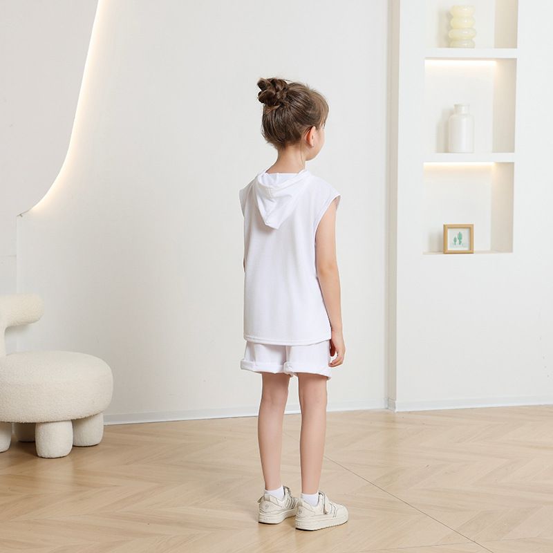 Children's Clothing 2025 New Girls Shorts Suit Hooded Two Piece Korean Style Fashion Cartoon Vest Trend_voghion.com