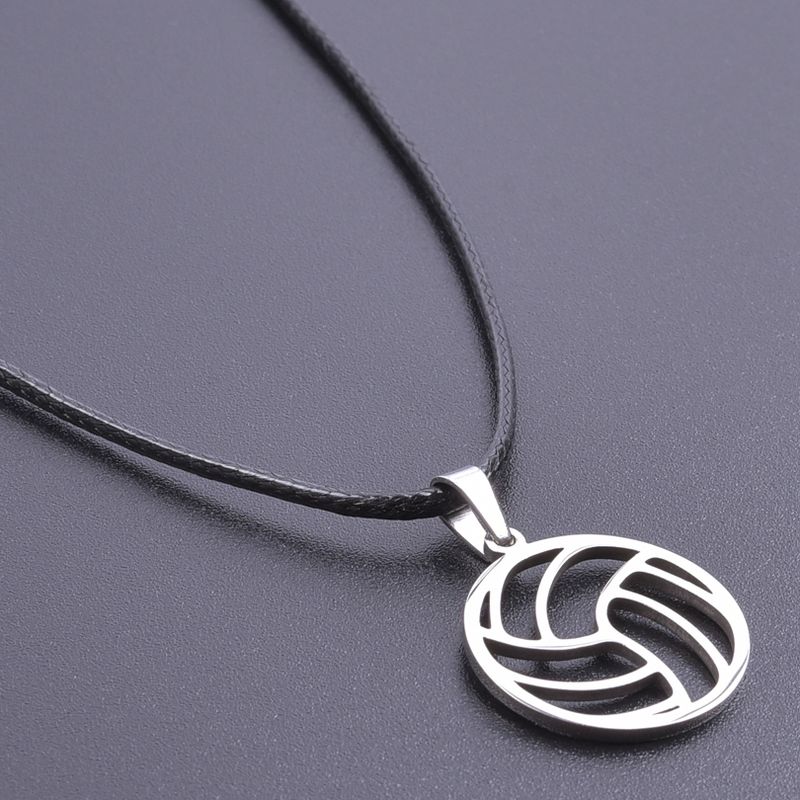 Sports Pendant Necklace Stainless Steel Necklaces For Women Men Accessories Leather Rope Basketball Football Charm_voghion.com