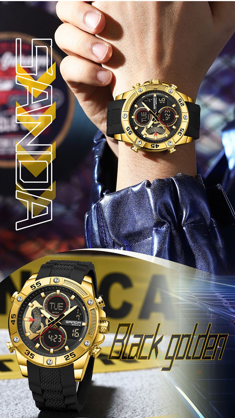 Digital Analog Sports Watch Silicone Strap, Dual Display, Alarm, Waterproof, Stopwatch, Countdown, Backlight For Swimming, Running, Outdoor Activities_voghion.com