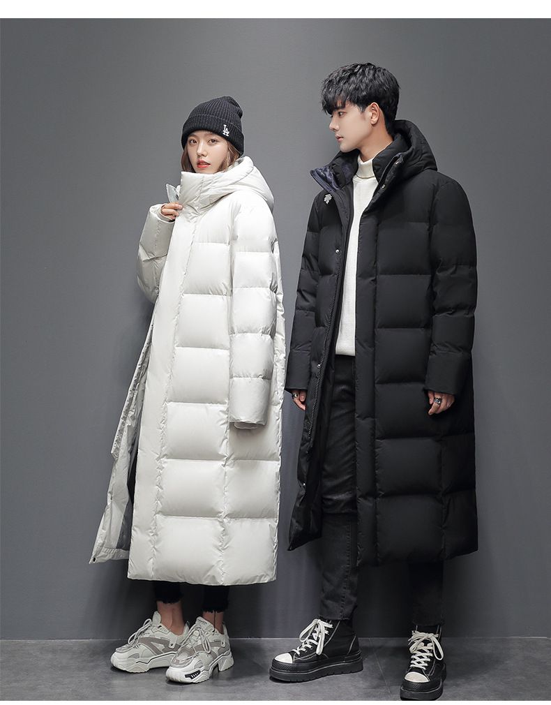 Men's Long Down Jacket With Hood, 850 Fill Power White Duck Feather, Windproof & Breathable Winter Coat For Teens & Adults_voghion.com