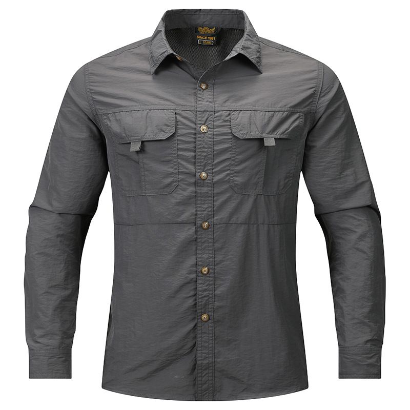 2025 Nieuwe outdoor militaire stijl lange mouwen lente zomer multi-pocket set strijkvrij dun overhemd voor mannen_voghion.com