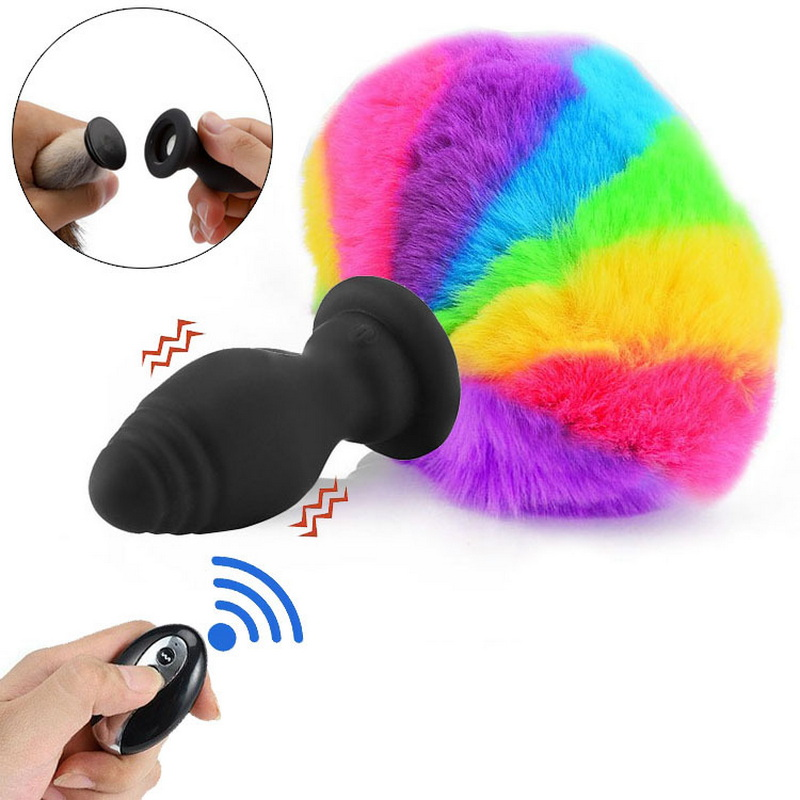 Remote Control Wireless Fox Tail Anal Vibrator Vibrating Butt Plug Anus Dilator Vibrating_voghion.com