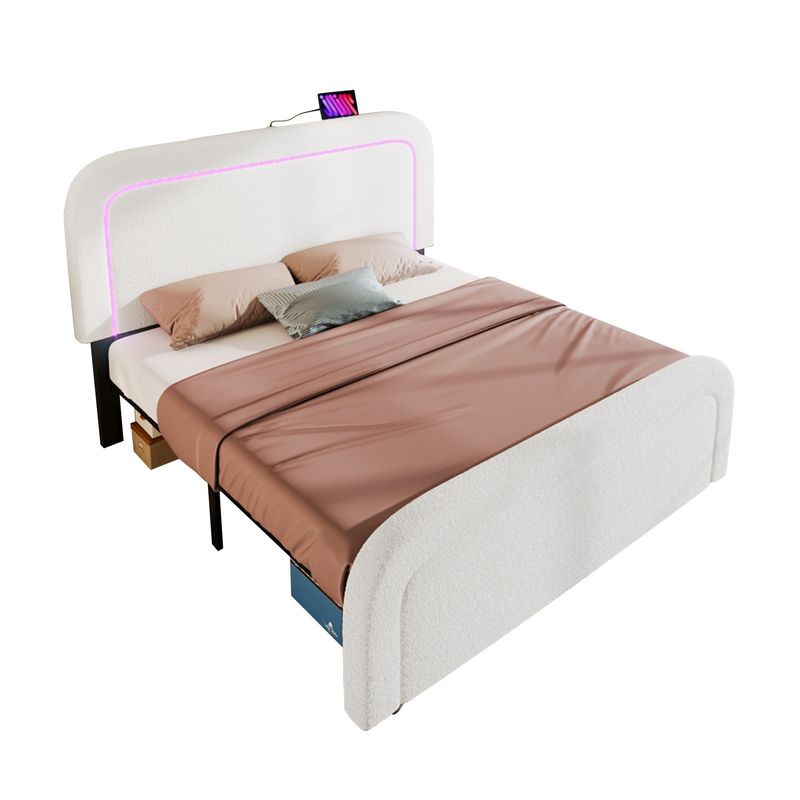 Polsterbett 140x200cm Con USB-C, LED, Copertina flessibile, Sherpa-Weiß_voghion.com
