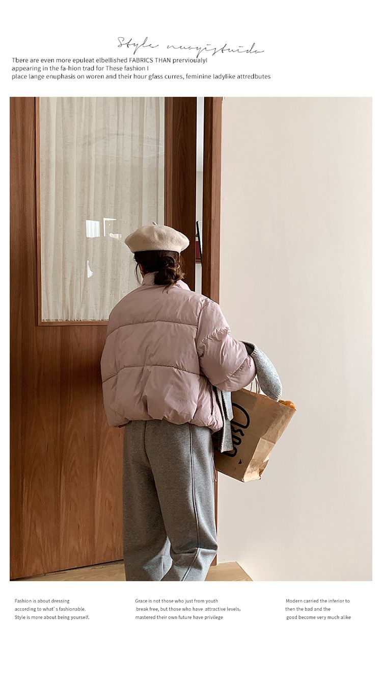 Jaqueta curta feminina com gola alta, casaco grande acolchoado de algodão, agasalho casual de inverno para tamanhos pequenos e grandes_voghion.com