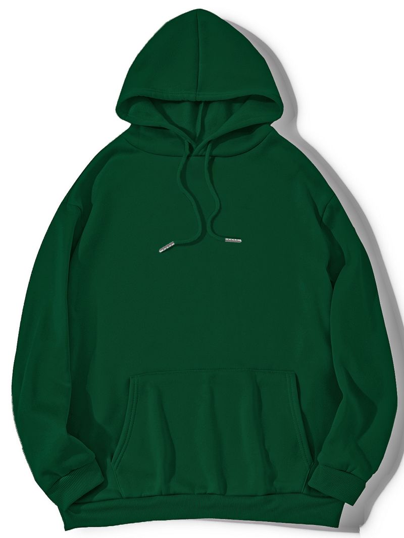 Damen-Fleece-Sweatshirt mit überschnittenen Schultern im Y2K-Stil, einfarbiger Buchstabenprint, Kängurutasche und Kordelzug, Kapuzenjacke_voghion.com