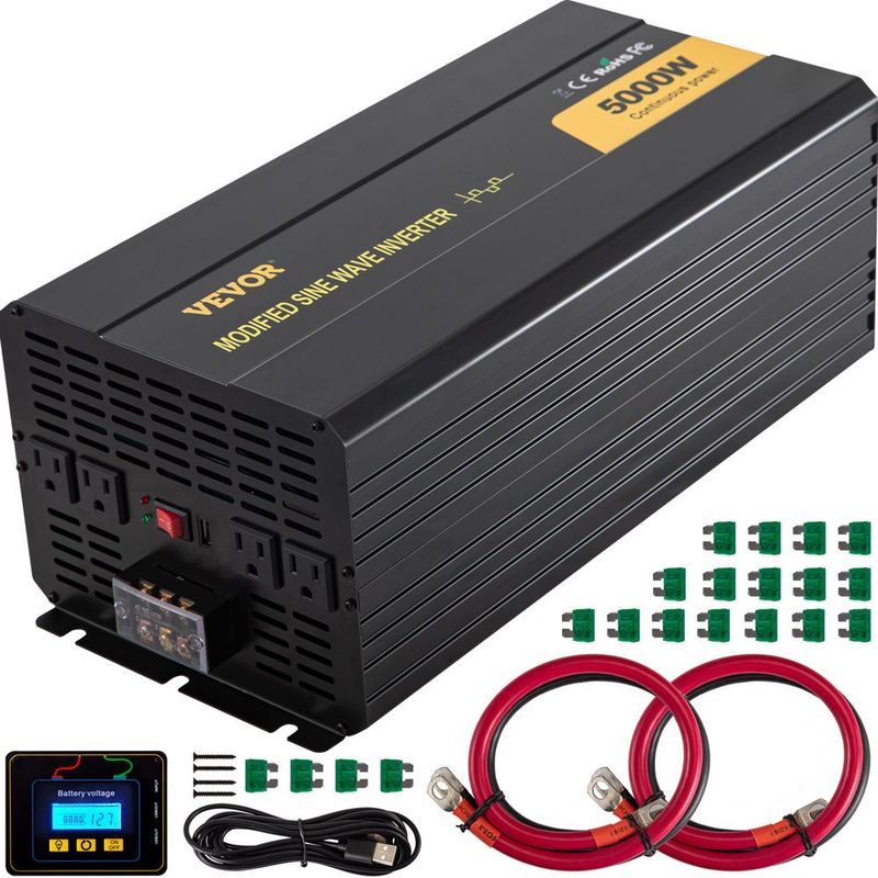 VEVOR Power Inverter, 5000W Modified Sine Wave Inverter, DC 12V To AC 120V Car Converter, With LCD Remote Controller, LED Indicator, AC Outlets Inverter For Truck RV Car Boat Travel Camping Emergency_voghion.com