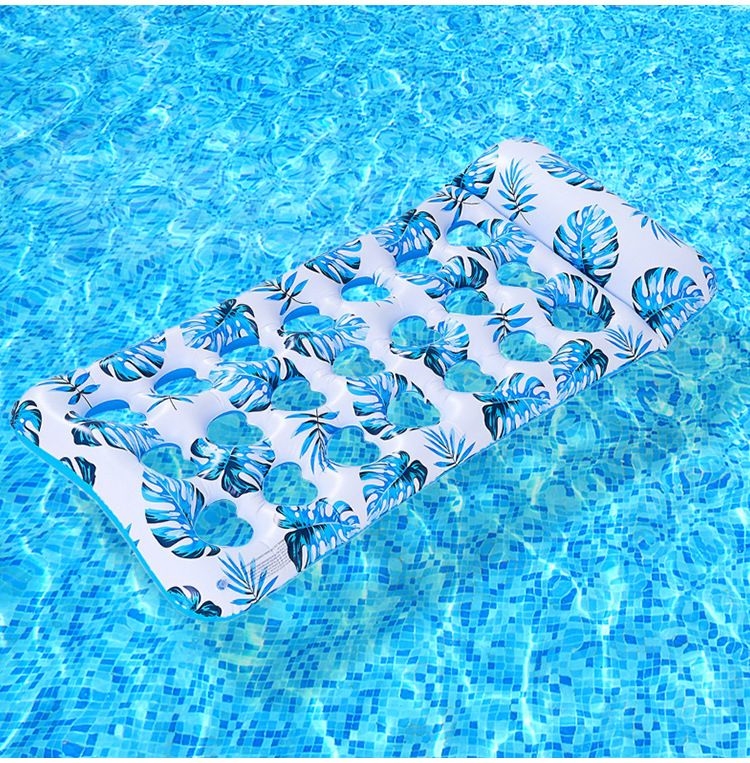 Poltrona gonfiabile a forma di foglia con cuscino cervicale e fori traspiranti - Letto galleggiante singolo per adulti (in PVC stampato ad asciugatura rapida per piscina/spiaggia)_voghion.com