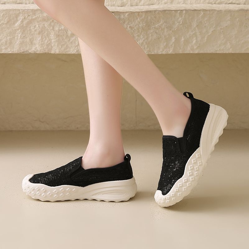 Γυναικεία παπούτσια Yongge από δαντέλα και mesh ζακάρ, με μικρό άρωμα, χοντρή σόλα, αναπνεύσιμα, με ένα πόδι._voghion.com