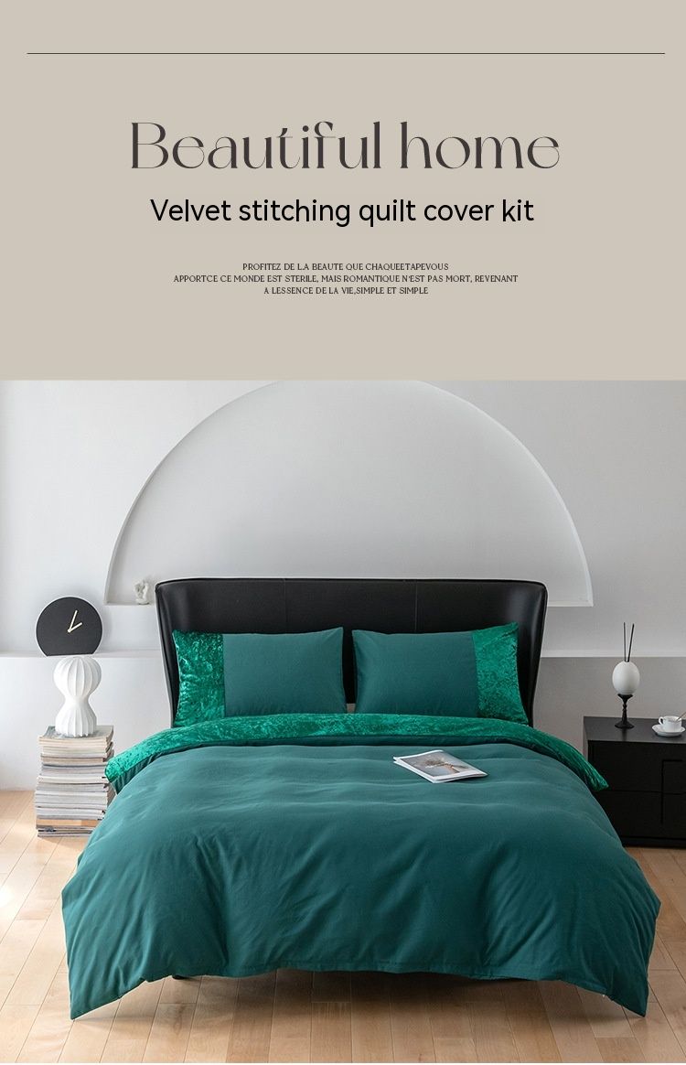 Hometextiel beddengoed driedelige fluwelen patchwork effen kleur dekbedovertrekset_voghion.com