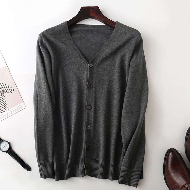 Spring And Autumn V-Neck Cardigan Men's Wool Thin Loose Korean Style Cashmere Knitted Sweater Jacket Trendy Youth_voghion.com