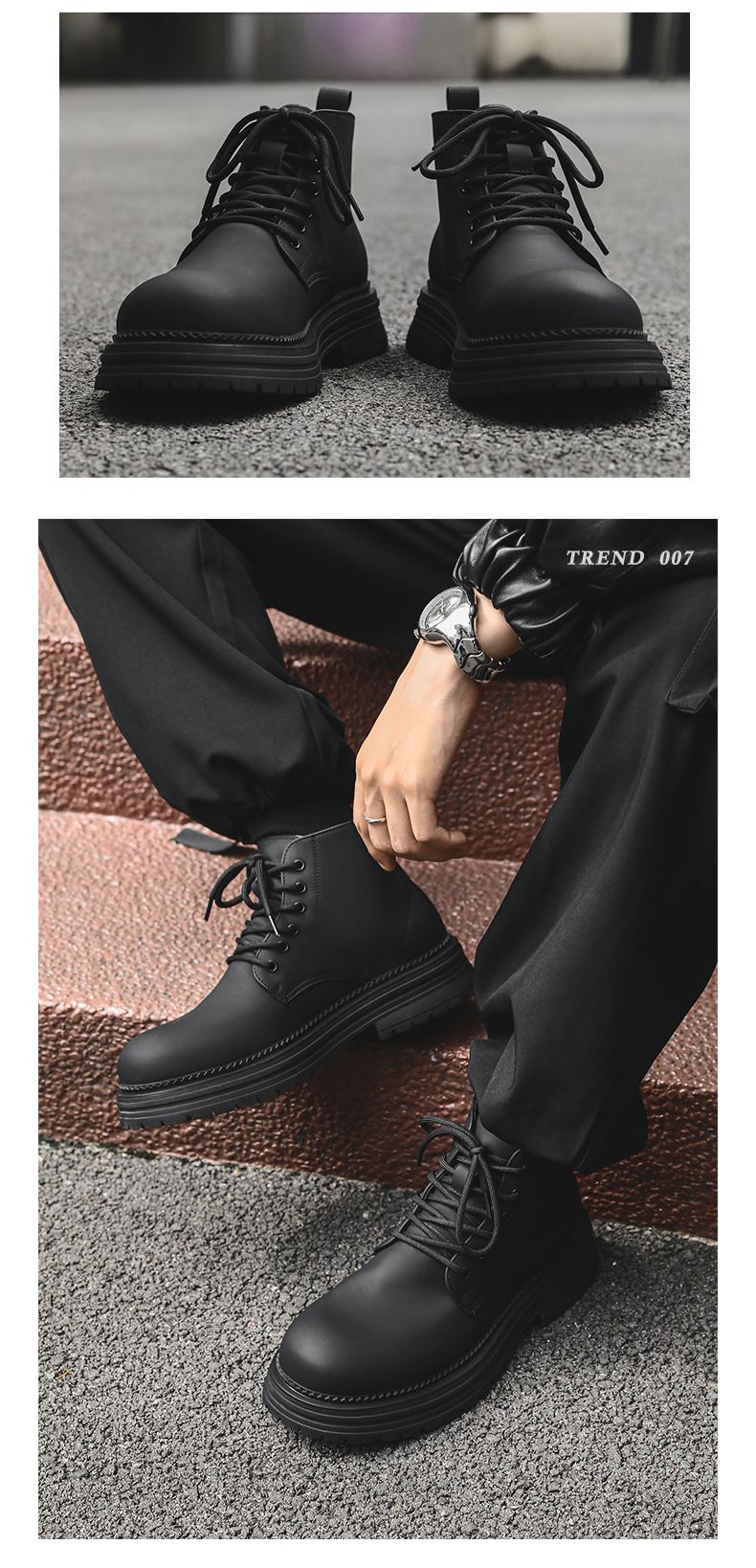 Martin Boots Men's Legs Thin Inner Height Increase Thick Sole Fashion Boots Height Increase Tide Shoes_voghion.com