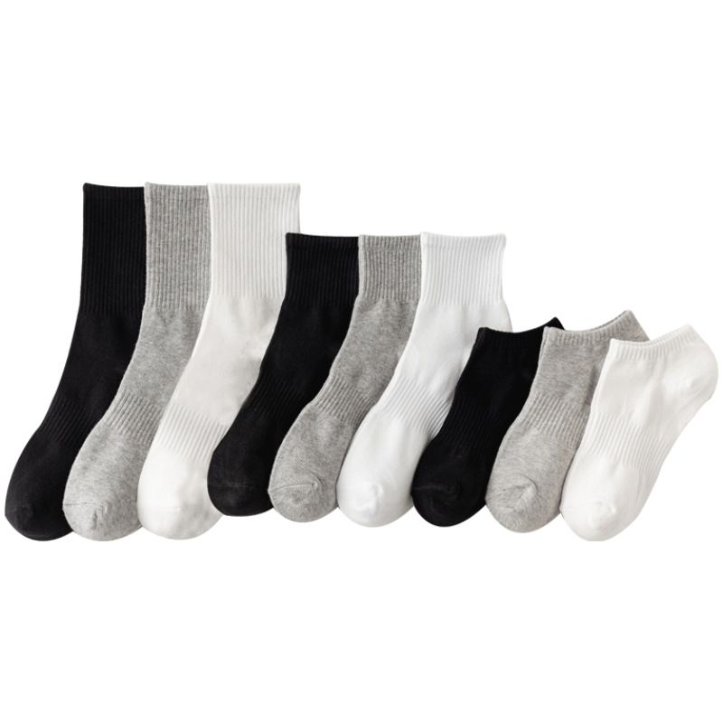 2025e Men's Deodorant Sweat-Absorbing Summer Thin Cotton Black White Gray Short Mid-Calf 7A Antibacterial Long Socks_voghion.com
