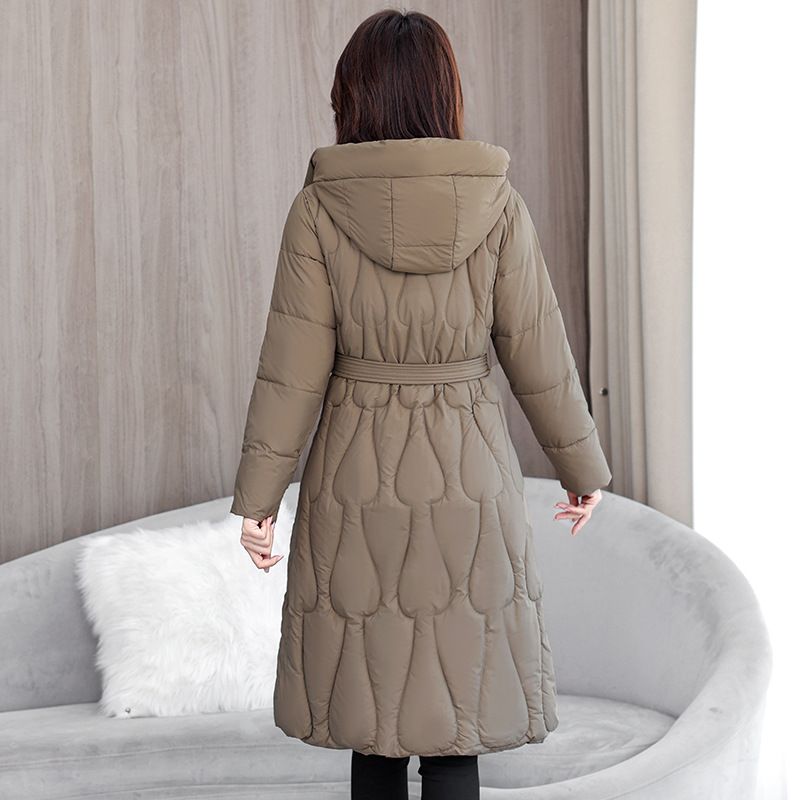 Oversized Puffer Coat With Belt – Women's Long Winter Jacket (Knee-Length, Quilted Lining, Thickened Insulation, L-XXXL)_voghion.com