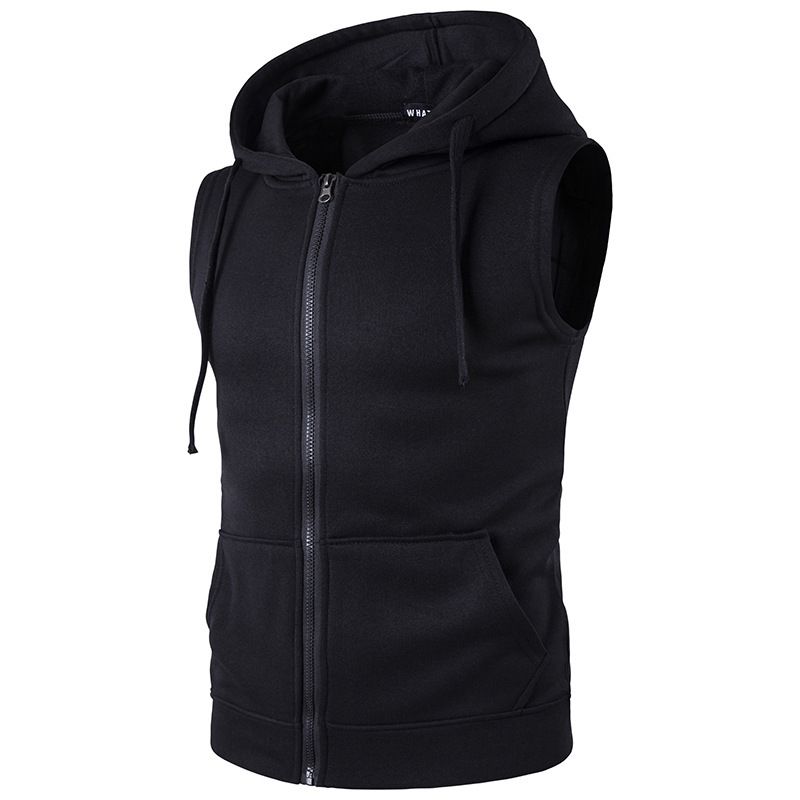 New Men's Zipper Pocket Sweatshirt Jacket Hooded Vest_voghion.com