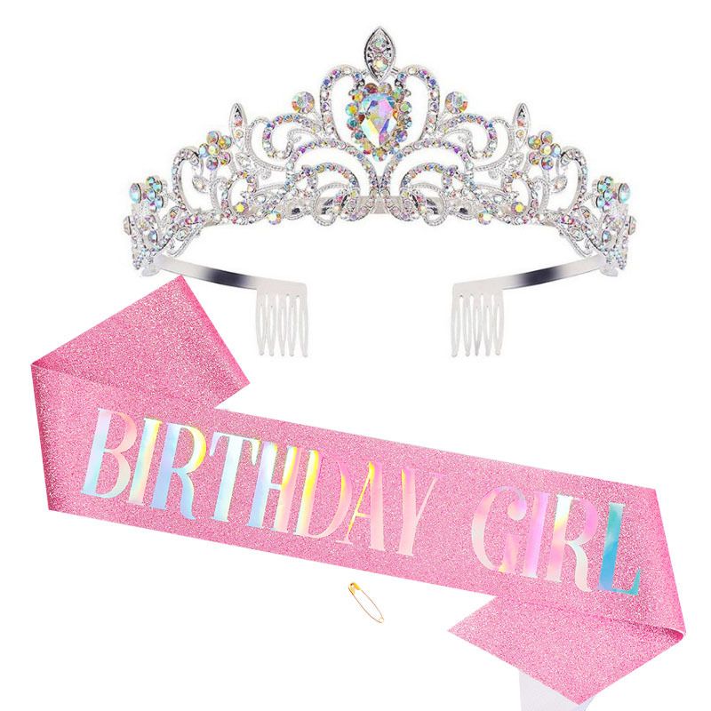 Ροζ εθιμοτυπική ζώνη για κορίτσια Ροζ χρυσό Διακόσμηση για πάρτι γενεθλίων Σετ δώρο με κορδέλα ώμου με κορδέλα_voghion.com