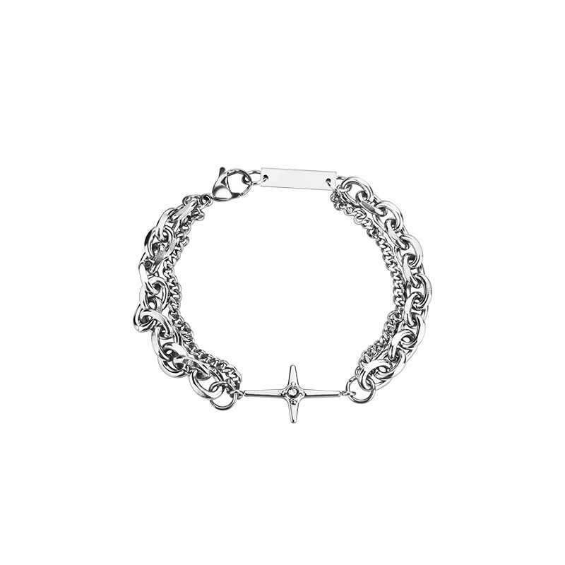 Leichtes Luxus-Kreuz-Doppelschicht-Armband mit Diamantbesatz, trendiges Herren-Ins-Nischendesign, Hip-Hop, einfach, vielseitig_voghion.com