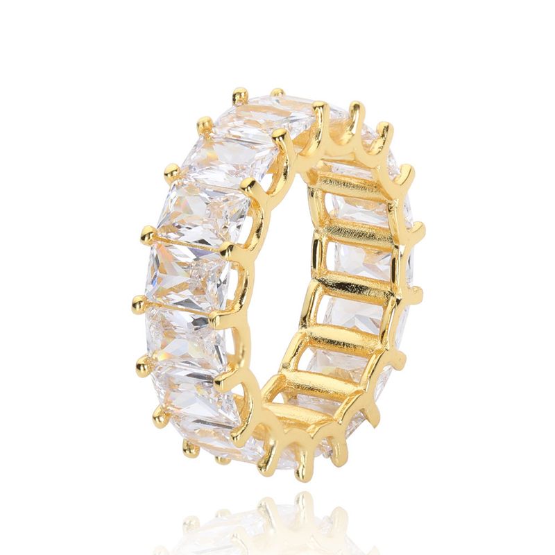 Nuovo anello da uomo hip-hop alla moda con zircone rettangolare a fila singola da 7 mm e placcato in oro autentico_voghion.com
