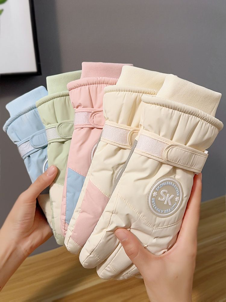 Gants de ski d'hiver pour femmes, doublés en polaire, en coton épais, résistants au froid, chauds, pour cyclisme, vélo électrique, résistants à l'eau, paume complète_voghion.com