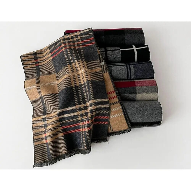 Sciarpa calda da uomo in lana spessa autunno inverno, semplice e alla moda scialle in cashmere in stile britannico_voghion.com