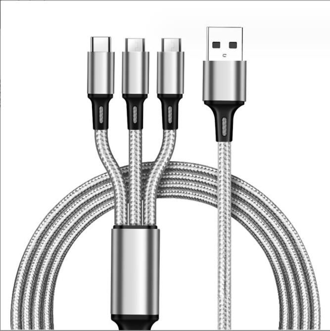 Unbeatable Quality Nylon Braided Data Multi-Head 2A Fast Three-in-One Mobile Phone Cable Neutral Charging Three-Head_voghion.com