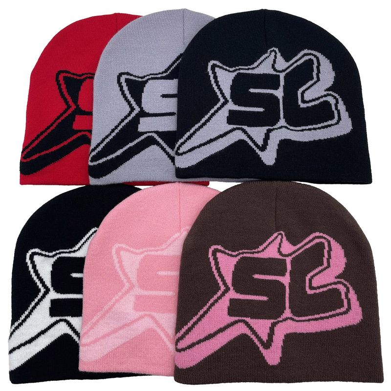 Y2K knitted hat with letters SC men's and women's jacquard hat European and American popular hip hop hat outdoor sports trend riding_voghion.com