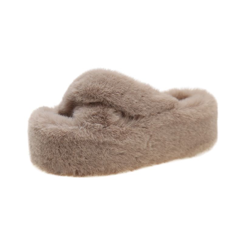 7cm dicke sohlen kreuz 2024 herbst/winter neue Koreanische version modische und vielseitig warme plüsch baumwolle hausschuhe für_voghion.com