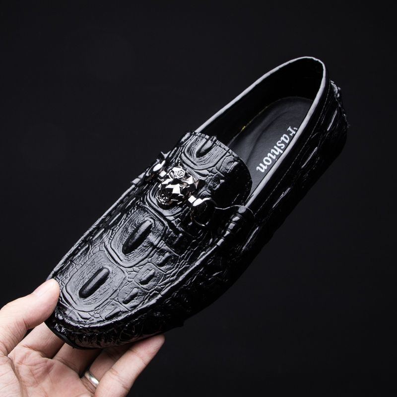 Ins Bomb Street Fashion Crocodile Bean Schuhe Herren Echtes Leder Society 2023 Neue Winter_voghion.com