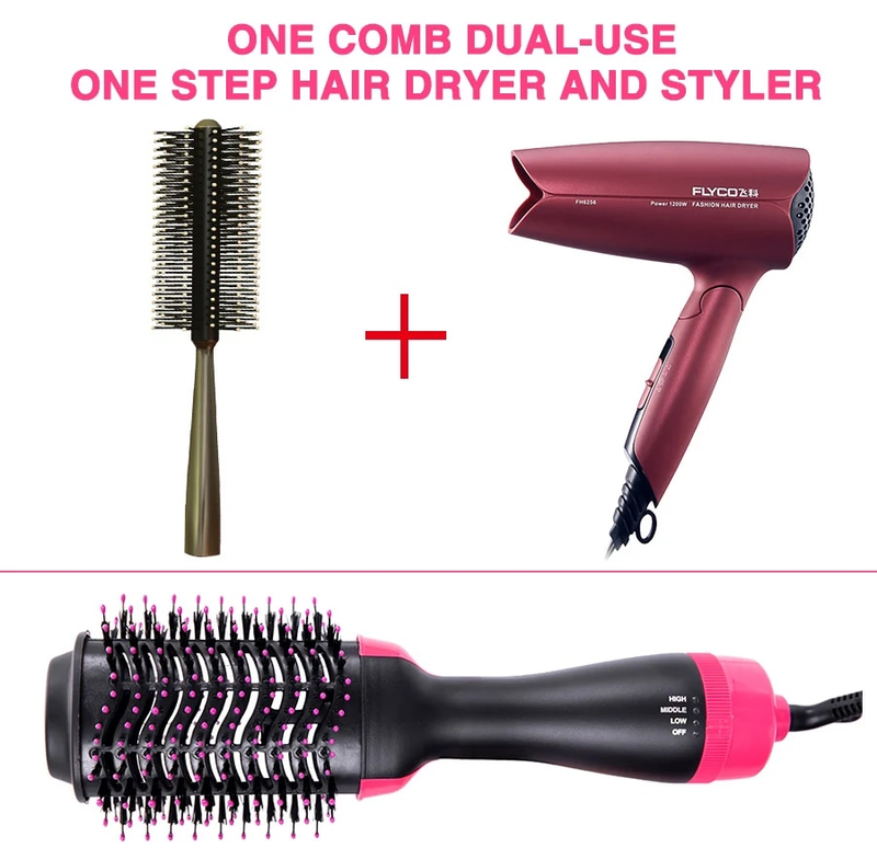 3 v 1 Vroč zrak Styler & Volumizer Enostopenjski ravnalnik las Kodralnik Električni fen Krtača za mokro in suho uporabo_voghion.com
