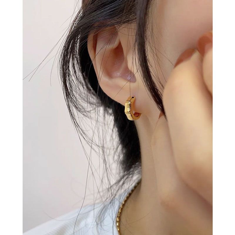 Orecchini a cerchio piccoli con nodo di bambù placcati in oro e rame, stile minimalista, per donna, 99-1_voghion.com