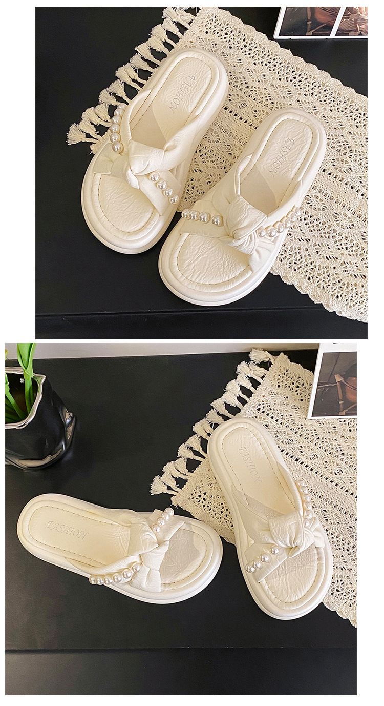 French Style Nicole Outdoor Non-slip Thick Bottom Women's Slippers 2025 Summer New Fashion Pearls Casual Sandals_voghion.com