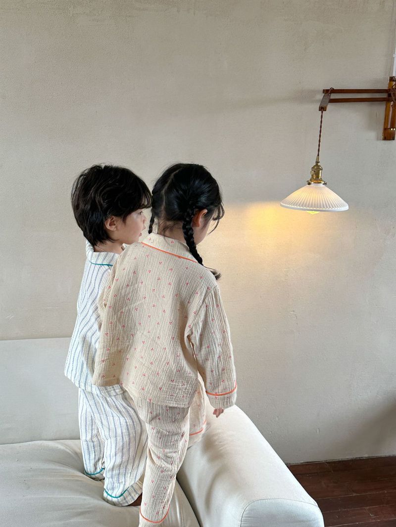 Pijamas para niños, conjunto de manga larga de gasa de algodón para primavera y otoño para niñas y niños, ropa para el hogar_voghion.com