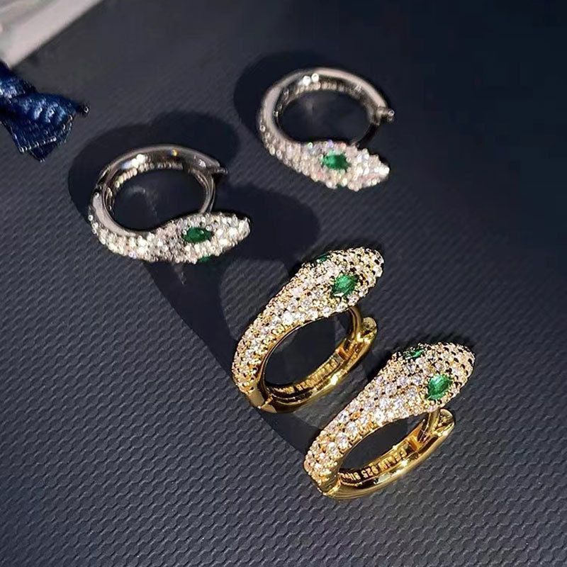 Orecchini a forma di serpente con intarsio di diamanti per le donne, orecchini a serpente di zirconi, fibbie per le orecchie da uomo, gioielli per le orecchie di fascia alta leggeri e lussuosi_voghion.com