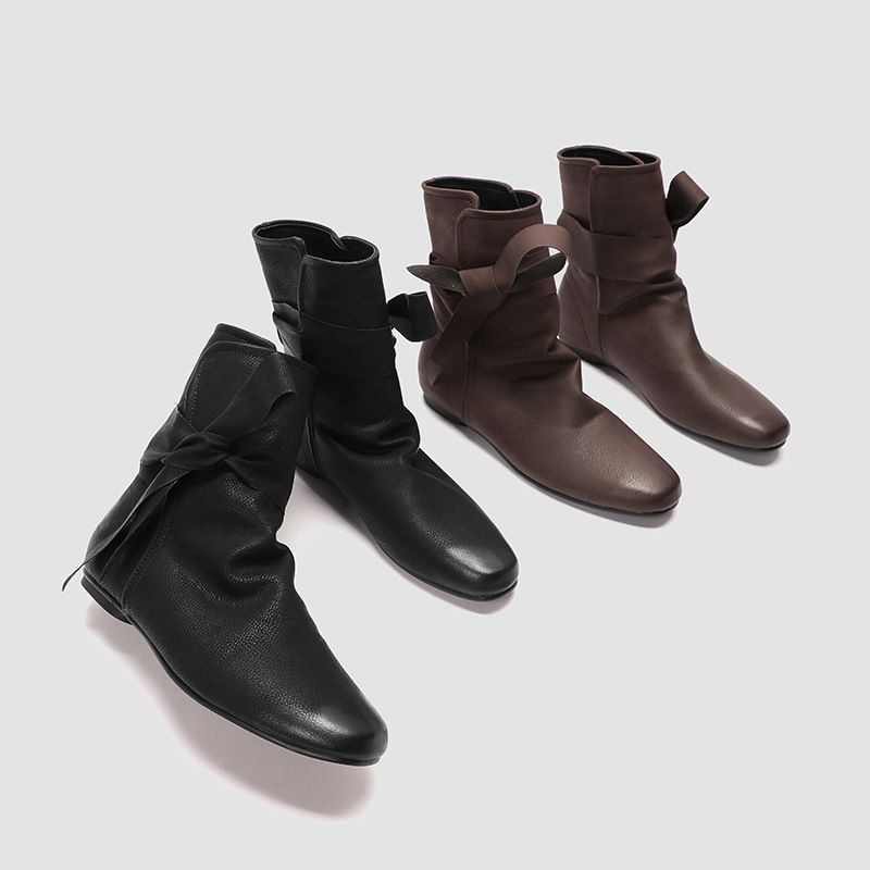 Unique Design Bowknot Ankle Flat Short Slimming Lace-up Martin Boots For Women_voghion.com