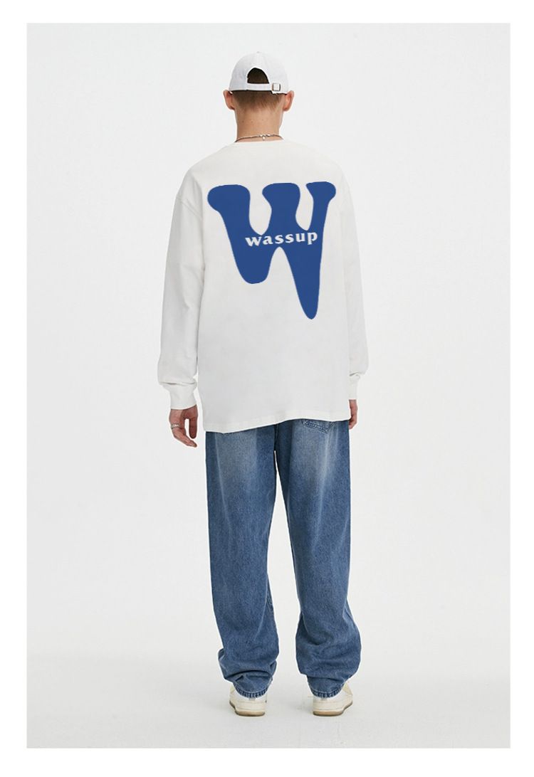 WASSUP HEODS Herren T-Shirt mit trendigem Retro-Langarmshirt für die High Street aus schwerer reiner Baumwolle, lockeres und vielseitiges Oberteil_voghion.com
