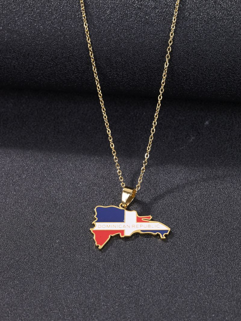 Collier pendentif en acier inoxydable avec carte du Venezuela/République dominicaine/Paraguay Amérique du Sud_voghion.com