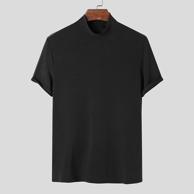 2023 sommer Solide Kurzarm Mode Bottom Shirt männer Enge High Neck T-shirt_voghion.com