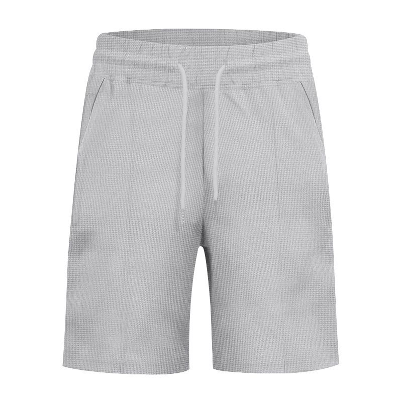 Cross-border Independent Station American Summer Casual Men's Tether Loose Henry Western Denim Waffle Short Sleeve Suit_voghion.com