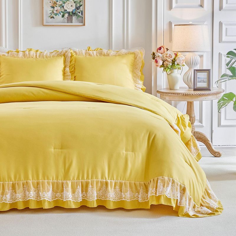 Black Lace Trim Bedding Set - Fluffy Polyester Quilted Comforter With Duvet Cover & Pillowcases - Elegant & Romantic Home Decor_voghion.com