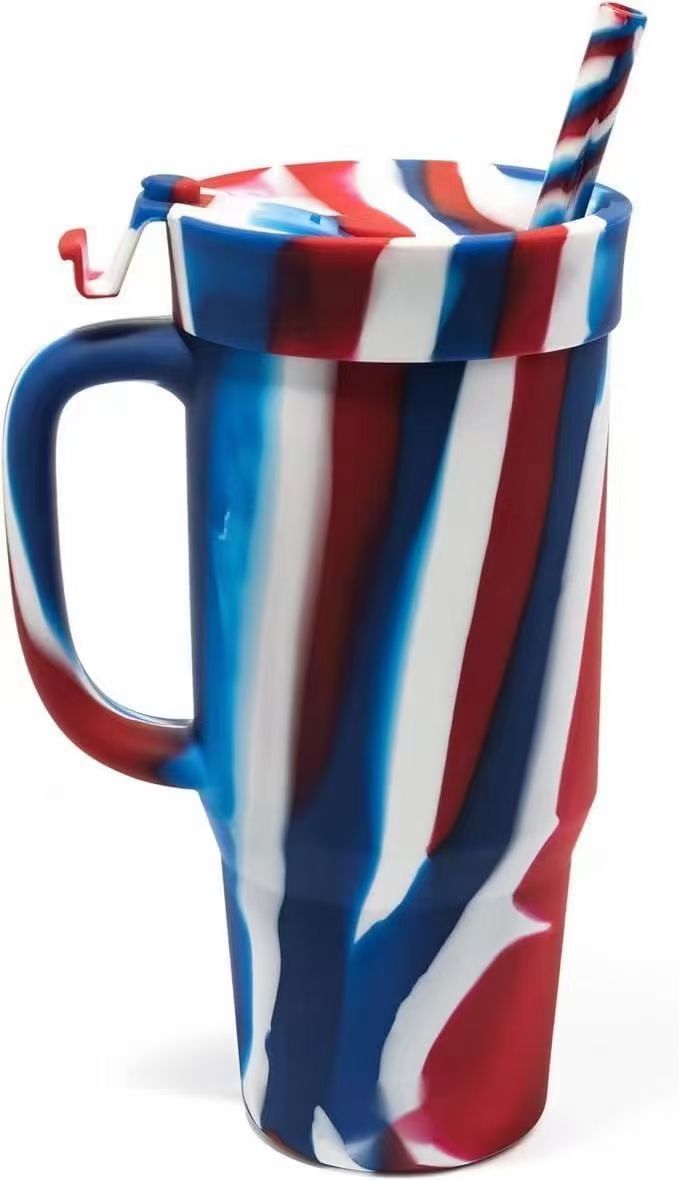 Tazza da caffè con cannuccia di colore misto, resistente alle rotture e alle scottature, grande capacità, 950 ml, in silicone di qualità per giardino domestico_voghion.com