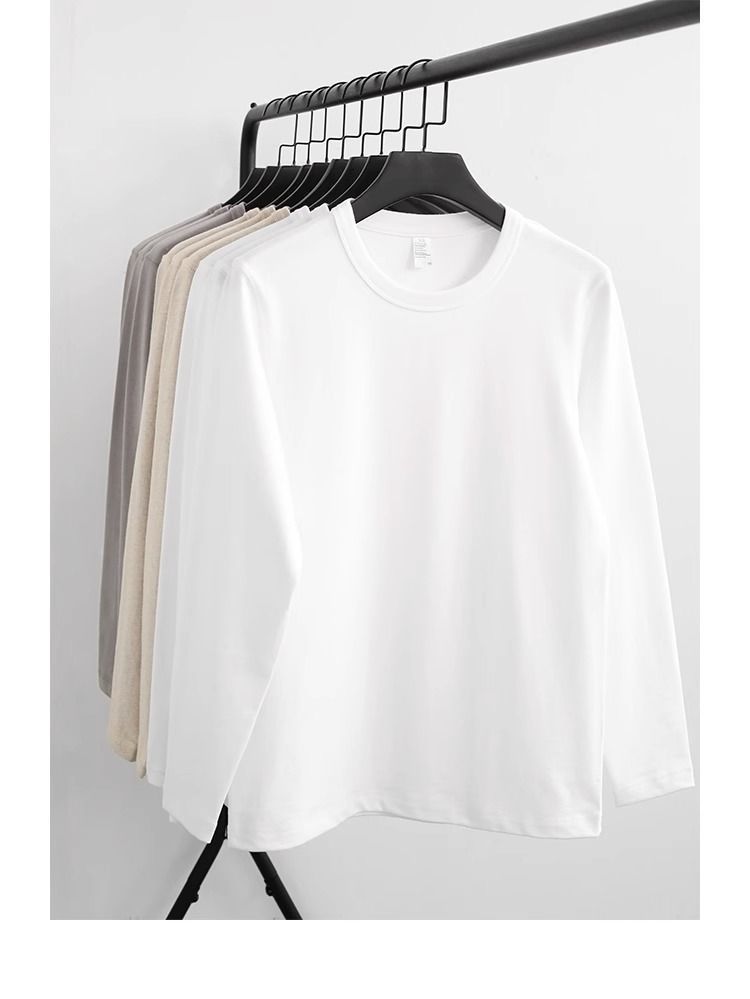300g pure cotton matte long sleeved T-shirt for men women, American style loose, thick, and opaque inner layer top with_voghion.com