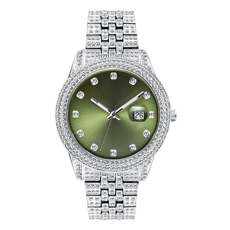 MISSFOX Brand Fashion Hip Hop Full Diamond Glow Calendar Men's Quartz Watch_voghion.com