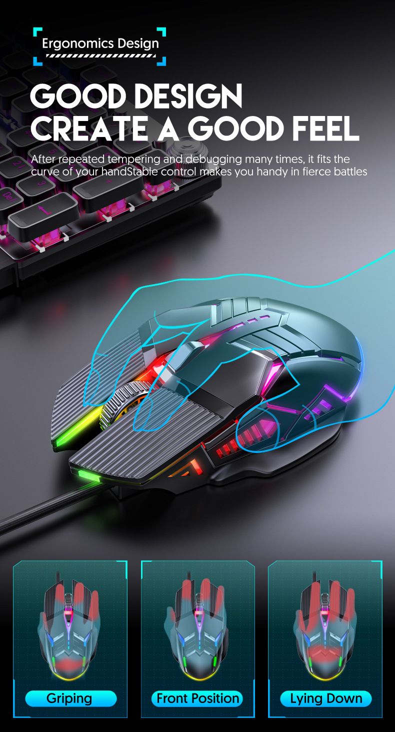 3200DPI Ergonomische Wired Gaming Maus USB Maus Gaming RGB Mause Gamer Maus 6 Taste LED Stille Mäuse Für PC Laptop Computer_voghion.com