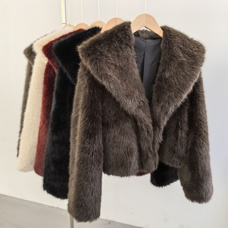 Damenbekleidung Luxus-Fuchspelzmantel, kurze Damenjacke, Wintermode, Kunstpelzmantel mit Lederbesatz, anpassbare Farben und Größen_voghion.com