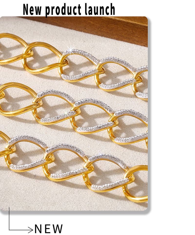 Women's Jewelry Geometric Link Bracelet In Stainless Steel With Rhinestones, Punk Style Interlocking Chain Everyday Wear Diamond Interlocking Chain_voghion.com