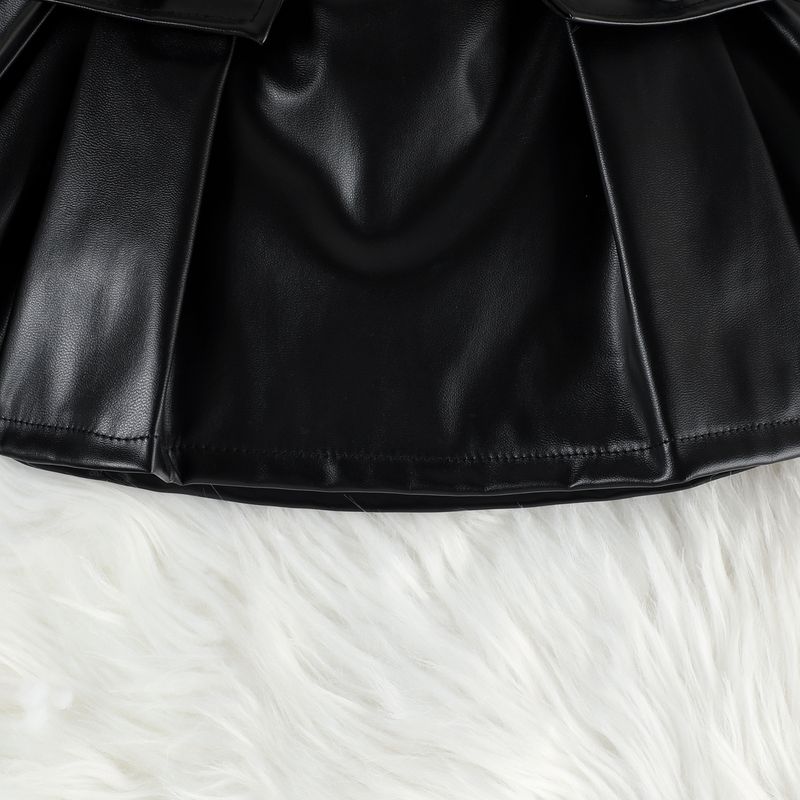 "Toddler Girls' Ribbed Vest & PU Skirt Set – Soft Cotton Play Outfit With Adjustable Waist (90-130cm)"_voghion.com