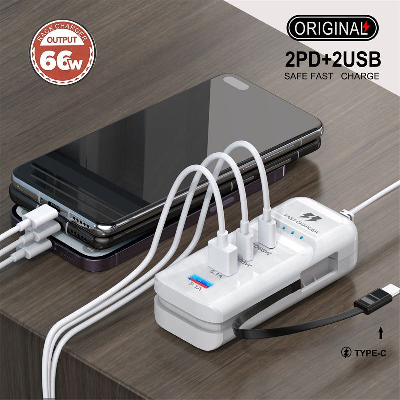 Cargador de teléfono móvil PD + puerto USB con cabezal de carga múltiple, adecuado para Android 3.1a, tipo C_voghion.com