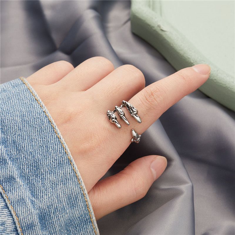 Ready Stock Vintage Gothic Punk Tier für Frauen Männer Charm Frosch Rubbit Hund Katze Drachenpfote Öffnung Fingerringe Schmuck Geschenke_voghion.com